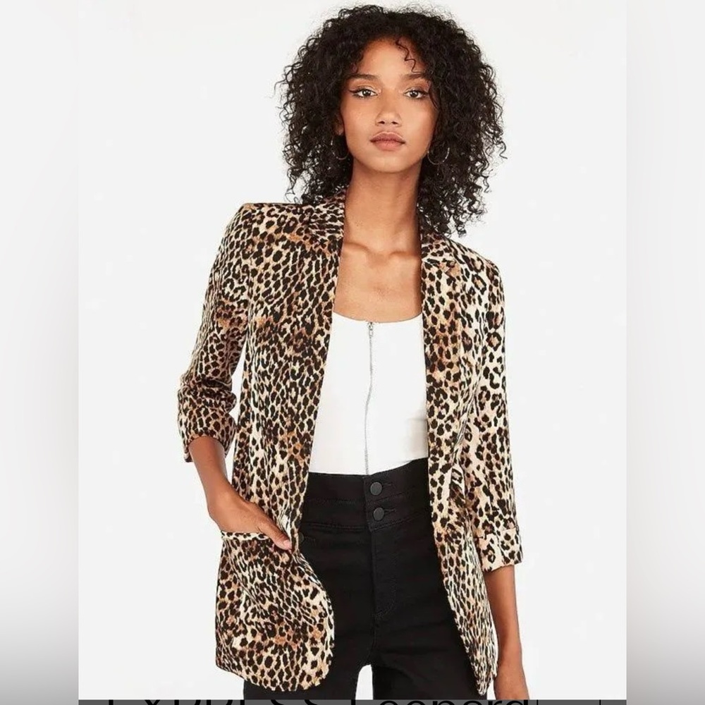 XXS women express leopard blazer silky material NWT!